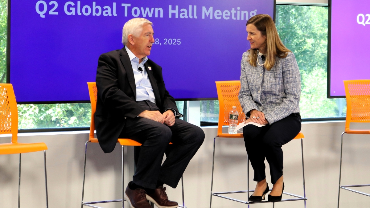 John Brooks and Carolyn speaking at Insulet's Q2 2025 Town Hall