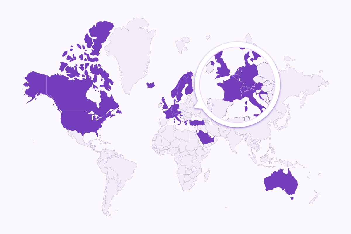 Map of countries where Omnipod is available
