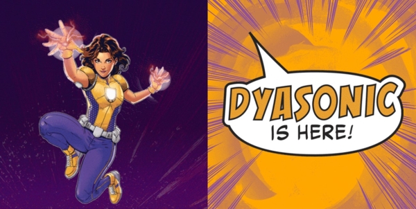 Omnipod and Marvel's superhero, "Dyasonic," with the text "DYASONIC IS HERE!"