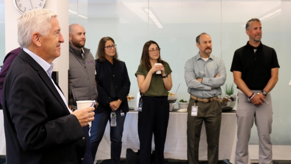 John Brooks, left, with members of Insulet’s Podder Alliance Network (PAN) at Acton Headquarters