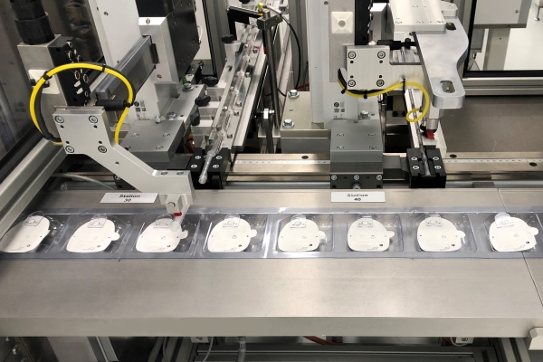 A closeup view of the Omnipod in production