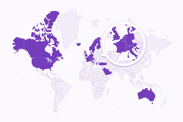 Map of countries where Omnipod is available