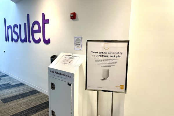 Used Pod collection bin with the Pod take-back pilot