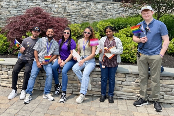 Insulet employees sitting outside of the Acton office